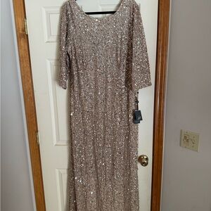 Adrianna Papell Long Sleeve Sequin Dress in Silver
